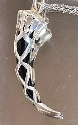 £64.28 • Buy Large 925 Sterling Silver & Onyx Horn Of Plenty Pendant Necklace