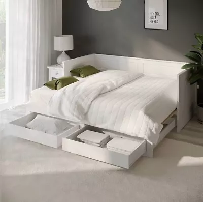 White Daybed With Pull Out Trundle Bed And Storage Drawers • £399.95