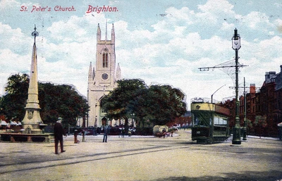 £3.99 • Buy Postcard Of St Peters Church BRIGHTON And Tram 1910 Cancelled With No Address