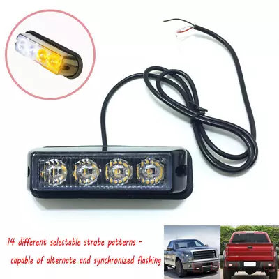 $19.38 • Buy White/Amber 4 LED Strobe Light Side Marker Emergency Warning Flash Pods