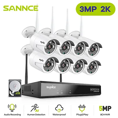 $223.99 • Buy SANNCE Wireless 3MP IP Security Camera System 5MP 8CH NVR WIFI Audio Recording