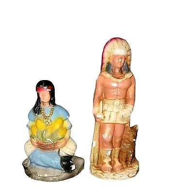 Vtg Set Of 2 Native American Indian Statue Ceramic Figures Woman & Man • $0.99