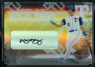 2005 Leaf Certified Materials #GT-17 Michael Young Gold Auto /10 Texas Rangers • $49.95