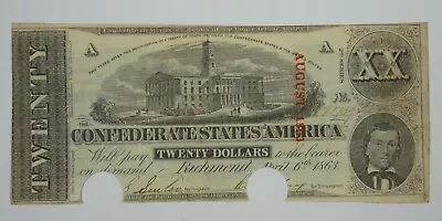 US Confederate Currency April 6th 1863 $20 VERY FINE T-58 Cancelled • $59.50
