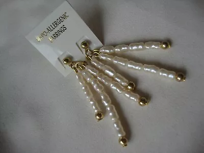 Vintage Hypo-allergenic Fresh Water Rice Pearl Strands Stud Dangle Earrings • $4.99