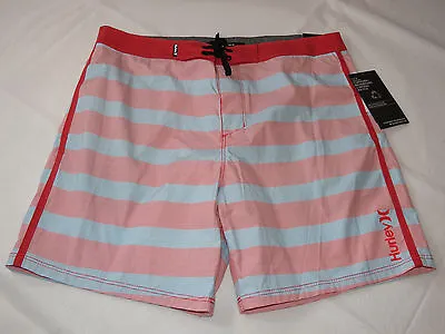 Men's Hurley Board Shorts Swim Surf Skate Trunks Boardshorts 36 Red Blue Striped • $31.19