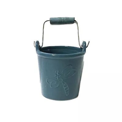 Vintage Small Decorative Pail Bucket Blue Ceramic - Firefly Design 4  Tall Atico • $20.87