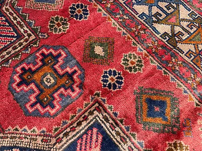 4x6 RED VINTAGE ORIENTAL RUG Handmade ANTIQUE HAND-KNOTTED Heriz Tribal Blue 3x5 • $399