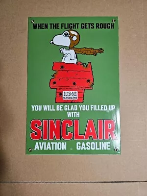 Vintage 1953 Dated Sinclair Aviation Gasoline Porcelain Gas Pump Sign Snoopy • $45