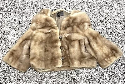 VTG LONG ISLAND FURRIERS Womens SMALL Brown Off-the-Shoulder Look SABLE FUR COAT • $199.99