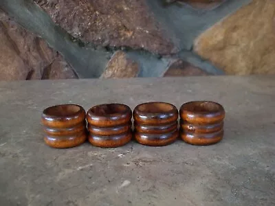 Vintage MCM Brown Grooved Wood NAPKIN RING Holders Retro - Set Of 4 • $2.99