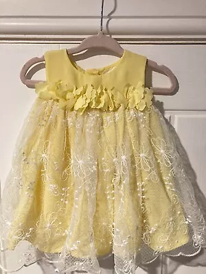 F&F Yellow Floral Tulle Party Occasion Dress Baby Girl 3-6 Months • £3.50