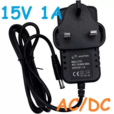 15V 1A  AC/DC Power Supply Adapter Jack UK Plug Converter Charger 5.5mm*2.1mm • £5.99