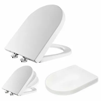 Toilet Seat Soft Close Luxury D Shape White Bathroom Heavy Duty Seats Anti Slam • £11.99