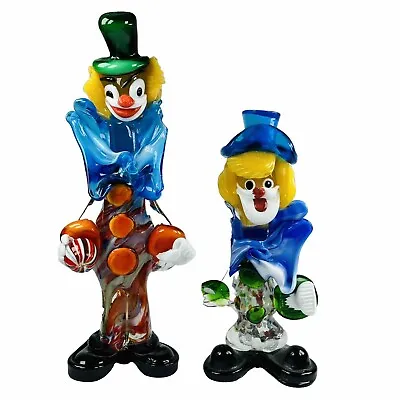 Murano Glass Clown Figurine X2 Original Venetian Italian H30 And H23 1960s • £9.99