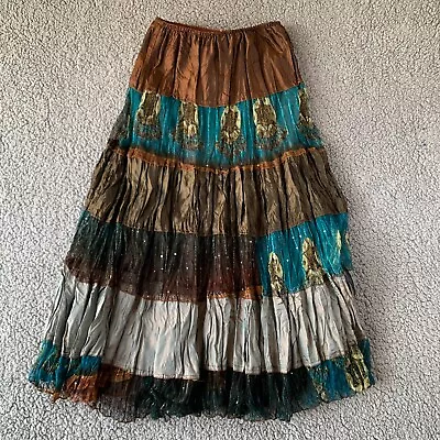 Vintage Patchwork Tiered Maxi Skirt Womens Small S Gypsy Boho Witchy • $28.75