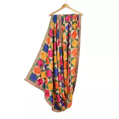 Sanskriti Vintage Dupatta Art Silk Embroidered Bagh Phulkari Ooak Special Stole • $95