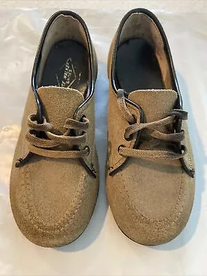 VINTAGE LEATHER WEE WALKERS BABY SHOES 1950s 5 1/2 Tan Suede Feel • $11