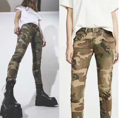 R13 - New $495 Camouflage  Boy Skinny  Jeans In Beige Camo (japanese Fabric!!)27 • $206