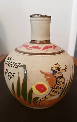 Riviera Maya Sandstone Vase Jug  Hand Painted Seahorse Coastal Southwest  • $7