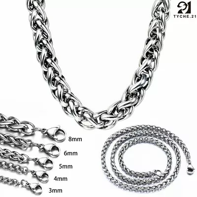 Mens Wheat Round Spiga Dragon Chain Silver Stainless Steel Necklace 3/4/6/8mm  • $8.99