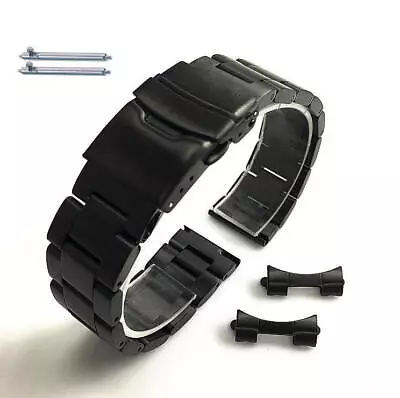 Black Metal Steel Brushed Curved End Replacement Watch Band Double Locking #7007 • $19.95