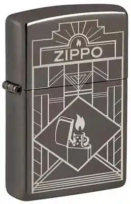 Zippo Windproof Lighter ZIPPO LOGO ART DECO STYLE Black Ice NEW IN BOX FREE POST • £38.40