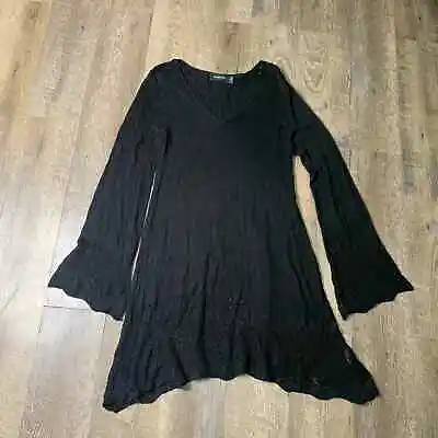 Mink Pink Dress Womens Size Medium Black Knit Long Bell Sleeves V-Neck Crochet • $17.49