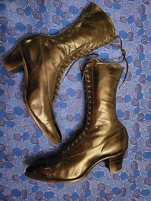 Antique Vintage Victorian Womens Black Lace-up Shoes Boots. Super Condition! • $39