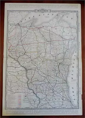 Wisconsin Madison Green Bay Milwaukee C. 1880's-90 Cram Large Map • $52