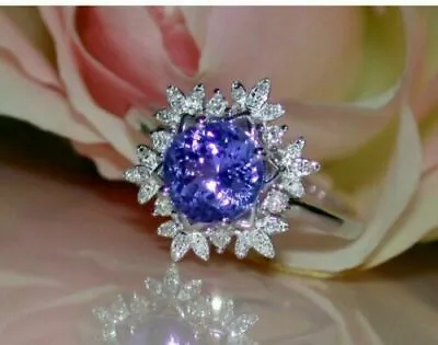 2.40Ct Simulated Round Blue Tanzanite Engagement Ring 925 Sterling Silver Plated • $93.49