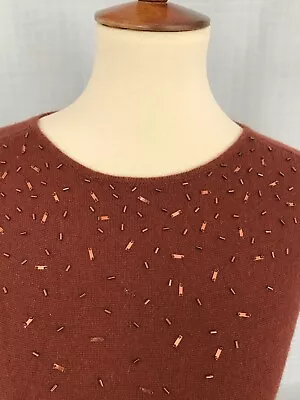 M-A-G Magaschon Brown Cashmere Sleeveless Beaded Sweater - Medium • $30