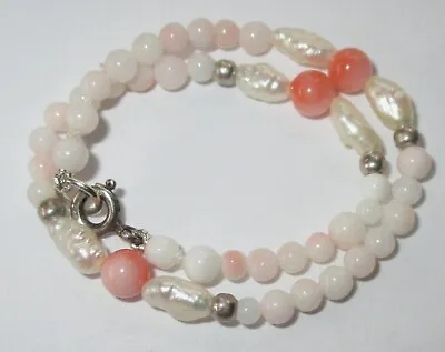 Vintage Delicate Genuine Angel Skin Coral Pearl Bead Bracelet Sterling Silver • $19.99