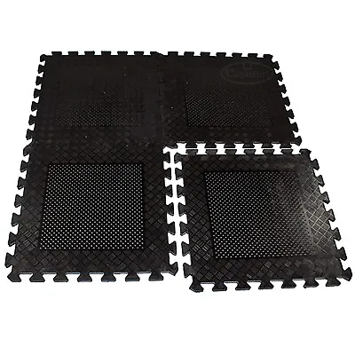 Heavy Duty Rubber Gym Mats Garage Flooring Tiles Commercial Interlocking 4pcs • £37.99