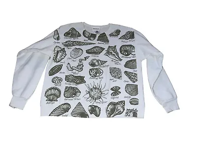 Marushka Vintage All Over Print Shells Names Womens Large Beach Ocean Sweatshirt • $27.99