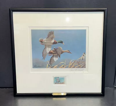 1980 Federal Duck Stamp Print Art Framed Mallards In Flights Stamp & Signed & # • $59