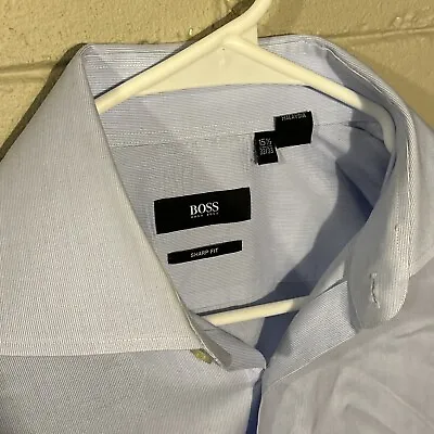 Hugo Boss Sharp Fit Mens Size 15.5 X 32/33 Long Sleeve Blue Button Down Shirt • $24.99