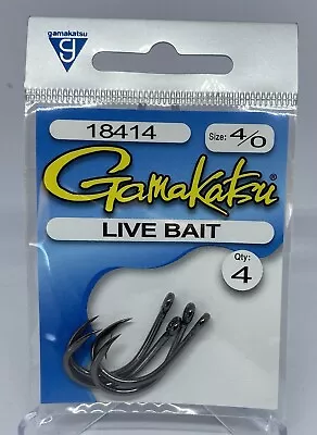 Gamakatsu Live Bait Fishing Hooks Size 4/0 - Pre Pack Of 4 Hooks • $7.95