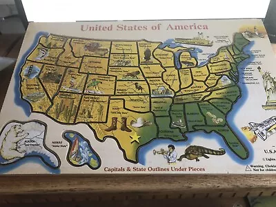 Melissa & Doug Wooden United States Of America Deluxe Map Puzzle 18.25” X 11.75” • $12.99