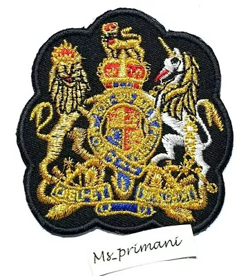 Embroidered Royal Coat Of Arms Patch Iron/Sew On Badge UK British Gold Crown • £2.89