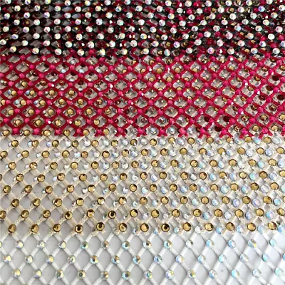 Multicolor Rhinestones Mesh Applique Trim Fabric With Rhinestones  Crystal Tape • $11.69