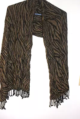 Cejon Black & Brown Animal Print Fringed Scarf 77  X 19  • $5