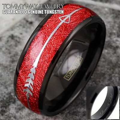 Personalized Engraved Black Tungsten Mens Ring Faux Red Meteorite Wedding Band • $27.99