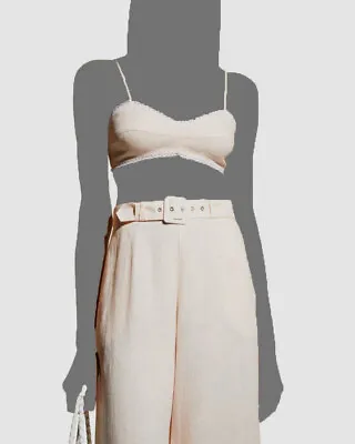 $340 Miguelina Women Beige Picot-Trim Linen Bralette Top Size XS • $109.18