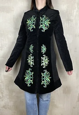 Desigual Cirque Du Soleil Black Velvet Embroidered Women's Midi Coat Size 38 • $186.83