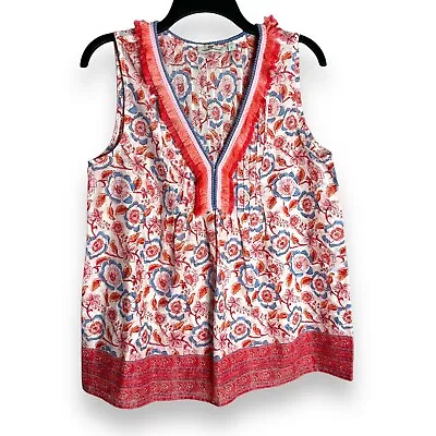 Vineyard Vines Womens V-Neck Frayed Shirt Floral V-Neck Sleeveless Top SMALL • $18