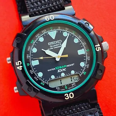 Seiko Alarm Chronograph DX Watch Black & Green V041-91931 Vintage For Repair R • $149