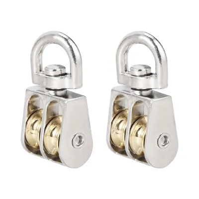 Lifting Crane Swivel Hook  Pulley Block Hanging Wire Towing Double Wheel 2pcs • £6.88