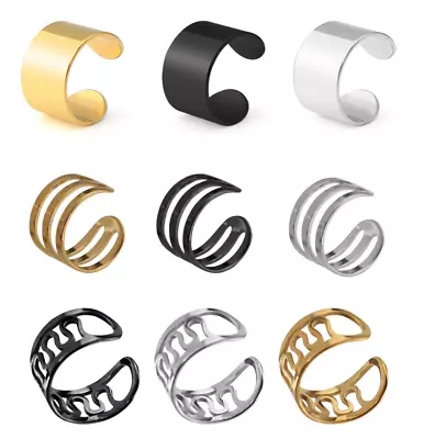 $5.95 • Buy 2Pcs Men Women 6MM Wide Stainless Steel Ear Cuff Clip Non-Piercing Clip On S9