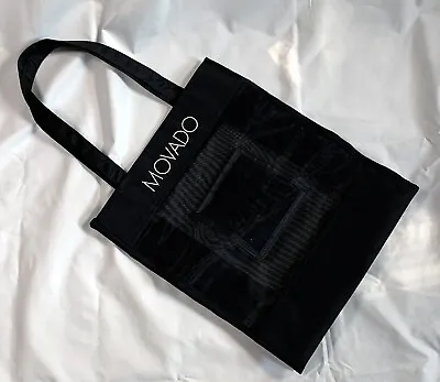 Movado Black Lightweight Tote Bag Embroidered Logo 14.5  X 12.5  Mesh Pocket • $18.95